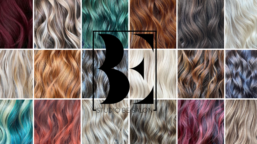 hair collage of recent hair colors done at Studio Be Salon by our talented hair stylists.