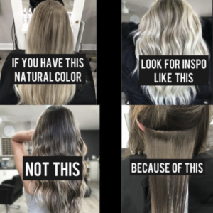 Inspiration photo comparison to dark/blonde starting points.